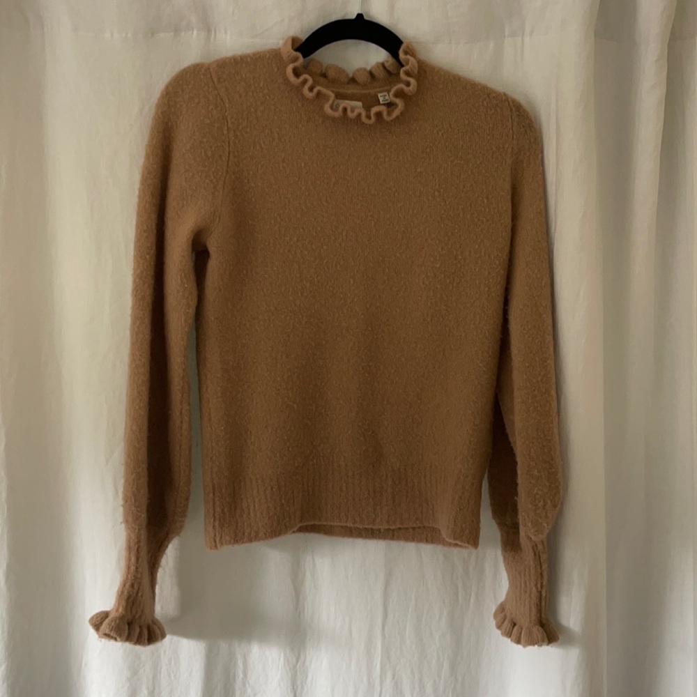 Doen Camel Ruffle Neck Scoop Sweater